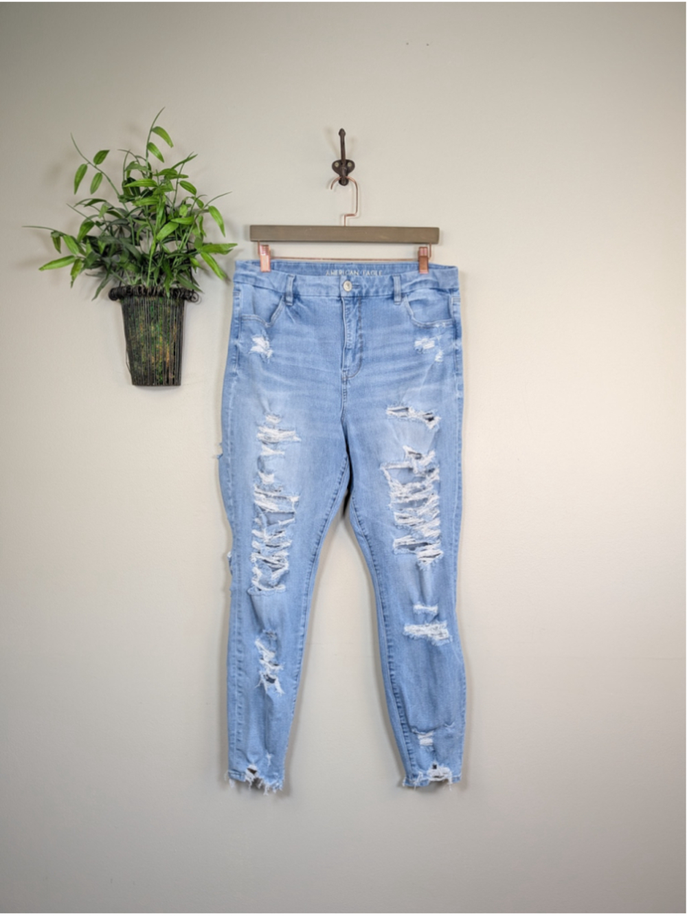 American Eagle 16 Curvy Dream Stretch Jeans Hi Rise Skinny Distressed Jegging AE